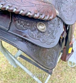 Circle S Roping Saddle 16 1/2 Inch Seat Western Cowboy Tooled Leather Horse Cow