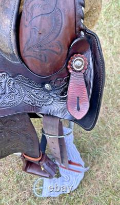 Circle S Roping Saddle 16 1/2 Inch Seat Western Cowboy Tooled Leather Horse Cow