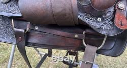 Circle S Roping Saddle 16 1/2 Inch Seat Western Cowboy Tooled Leather Horse Cow