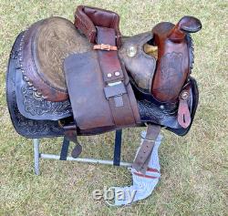 Circle S Roping Saddle 16 1/2 Inch Seat Western Cowboy Tooled Leather Horse Cow