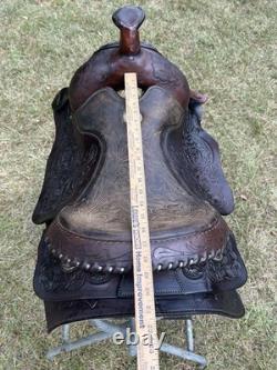 Circle S Roping Saddle 16 1/2 Inch Seat Western Cowboy Tooled Leather Horse Cow