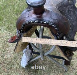 Circle S Roping Saddle 16 1/2 Inch Seat Western Cowboy Tooled Leather Horse Cow
