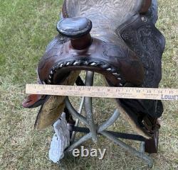 Circle S Roping Saddle 16 1/2 Inch Seat Western Cowboy Tooled Leather Horse Cow