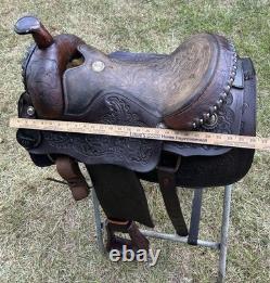 Circle S Roping Saddle 16 1/2 Inch Seat Western Cowboy Tooled Leather Horse Cow