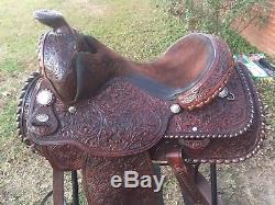 Circle Y 16 Heavily Tooled Equitation Western Pleasure Saddle w breast collar