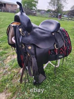 Circle Y Flex Lite Western Saddle. Black With Brass. 16 Inch. X Wide Tree