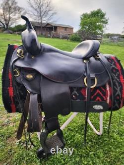 Circle Y Flex Lite Western Saddle. Black With Brass. 16 Inch. X Wide Tree