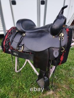 Circle Y Flex Lite Western Saddle. Black With Brass. 16 Inch. X Wide Tree