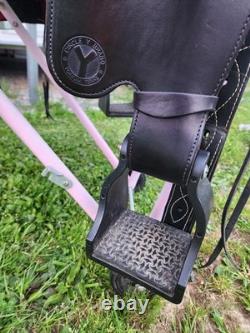 Circle Y Flex Lite Western Saddle. Black With Brass. 16 Inch. X Wide Tree