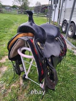 Circle Y Flex Lite Western Saddle. Black With Brass. 16 Inch. X Wide Tree