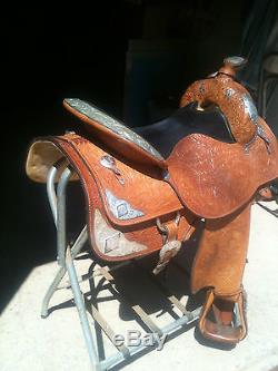 Circle Y Saddle 16 equitation Silver Suede seat tooled well kept