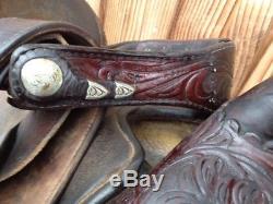 Circle Y Saddle Western 16 Show Silver Tooled Leather Dark oil Horse Tack