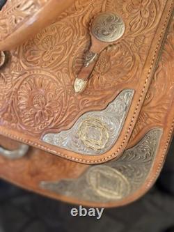 Circle Y Tooled Western Show Saddle with silver very good/excellent condition