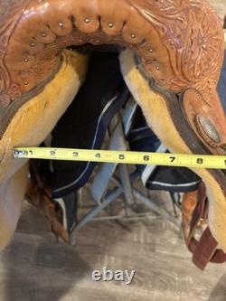 Circle Y Tooled Western Show Saddle with silver very good/excellent condition