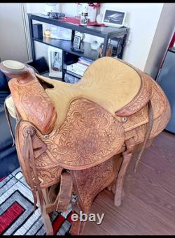 Circle Y Western Saddle 16 Seat Fully Tooled Leather Floral #11351 12-48758