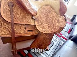 Circle Y Western Saddle 16 Seat Fully Tooled Leather Floral #11351 12-48758