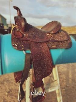 Circle Y Western Show Saddle All-Around Style With Intricate Floral Tooling