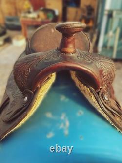 Circle Y Western Show Saddle All-Around Style With Intricate Floral Tooling