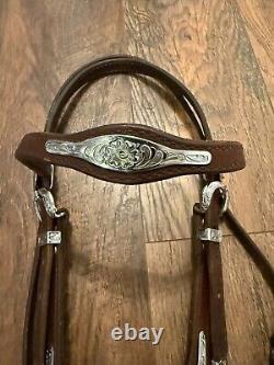 Circle Y Western Tack Set Browband Headstall Breast Collar German Silver