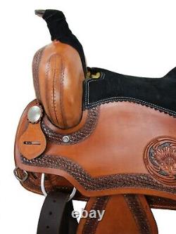 Comfortable Trail Saddle Western Horse Floral Tooled Used Leather 18 17 16 15