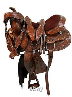 Comfortable Trail Saddle Western Horse Pleasure Tooled Leather Tack 15 16 17 18