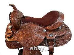 Comfortable Trail Saddle Western Horse Pleasure Tooled Leather Tack 15 16 17 18