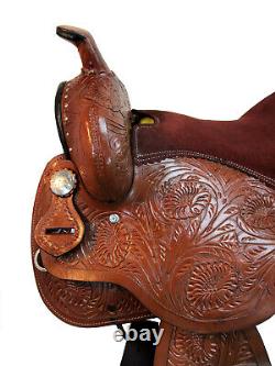 Comfortable Trail Saddle Western Horse Pleasure Tooled Leather Tack 15 16 17 18