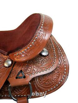 Comfortable Trail Saddle Western Horse Pleasure Tooled Leather Tack 15 16 17 18