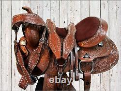 Comfortable Trail Saddle Western Horse Pleasure Tooled Leather Tack 15 16 17 18