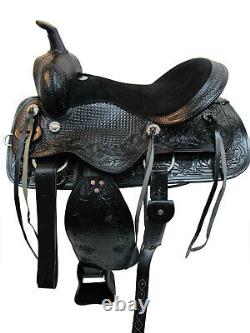 Comfortable Western Saddle Horse Trail 15 16 17 18 Tooled Leather Black Tack Set