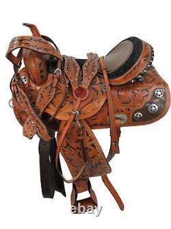 Comfy Trail Western Saddle Used Horse Pleasure Floral Tooled Tack Set 15 16 17