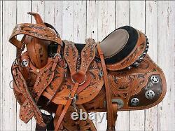 Comfy Trail Western Saddle Used Horse Pleasure Floral Tooled Tack Set 15 16 17