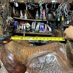Cool horsehead Tooled vintage western saddle 15 seat