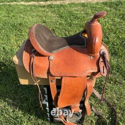 Corriente Roping Saddle 15 in Brown Leather Suede Seat Fleece Lined Western Tack