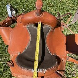 Corriente Roping Saddle 15 in Brown Leather Suede Seat Fleece Lined Western Tack