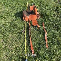 Corriente Roping Saddle 15 in Brown Leather Suede Seat Fleece Lined Western Tack