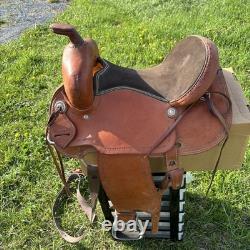 Corriente Roping Saddle 15 in Brown Leather Suede Seat Fleece Lined Western Tack