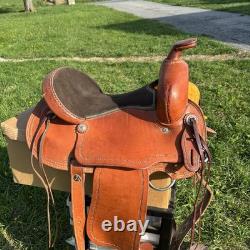 Corriente Roping Saddle 15 in Brown Leather Suede Seat Fleece Lined Western Tack