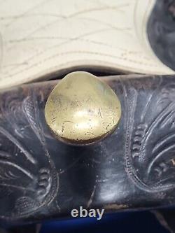 Country Western Cowboy Saddle vintage Tooled Brass Pommel Black USA