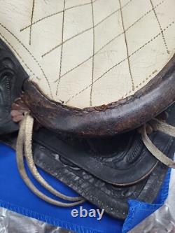 Country Western Cowboy Saddle vintage Tooled Brass Pommel Black USA