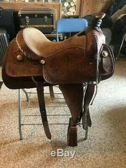 Cowboy classic western ranch tooled team roping saddle, 16 seat