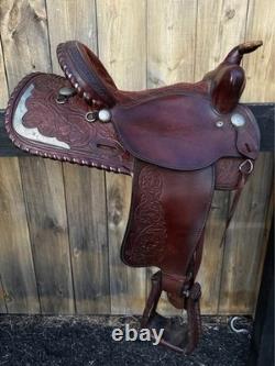 Crates Western Show Saddle 15.5 Tooled Leather Engraved Silver Accents #2310