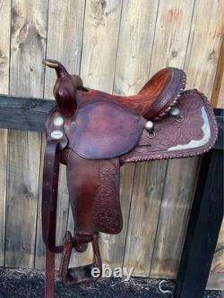 Crates Western Show Saddle 15.5 Tooled Leather Engraved Silver Accents #2310