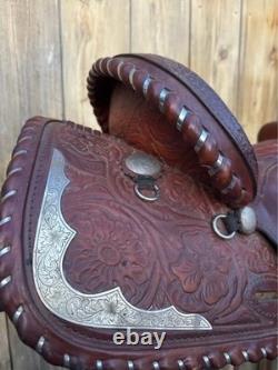 Crates Western Show Saddle 15.5 Tooled Leather Engraved Silver Accents #2310