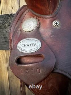 Crates Western Show Saddle 15.5 Tooled Leather Engraved Silver Accents #2310