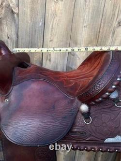 Crates Western Show Saddle 15.5 Tooled Leather Engraved Silver Accents #2310
