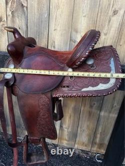 Crates Western Show Saddle 15.5 Tooled Leather Engraved Silver Accents #2310
