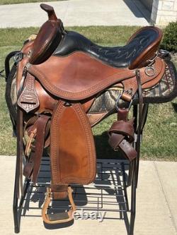 Custom Kevin Parrish Western Half Breed Trail Saddle 17 and Nettles Stirrups