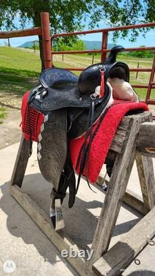 Custom Western Trail Show Ranch Saddle 15.5 Black with Simco silver for parades
