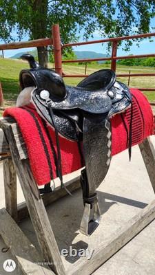 Custom Western Trail Show Ranch Saddle 15.5 Black with Simco silver for parades